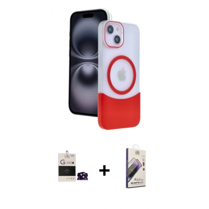 MARSİLYAN™- iPhone 15 Kılıf Kozmos Form Özel Seri - Siyah Bilvis 3D Mat Cam Ekran Koruyucu + Bilvis Titan Kamera Lens - SH