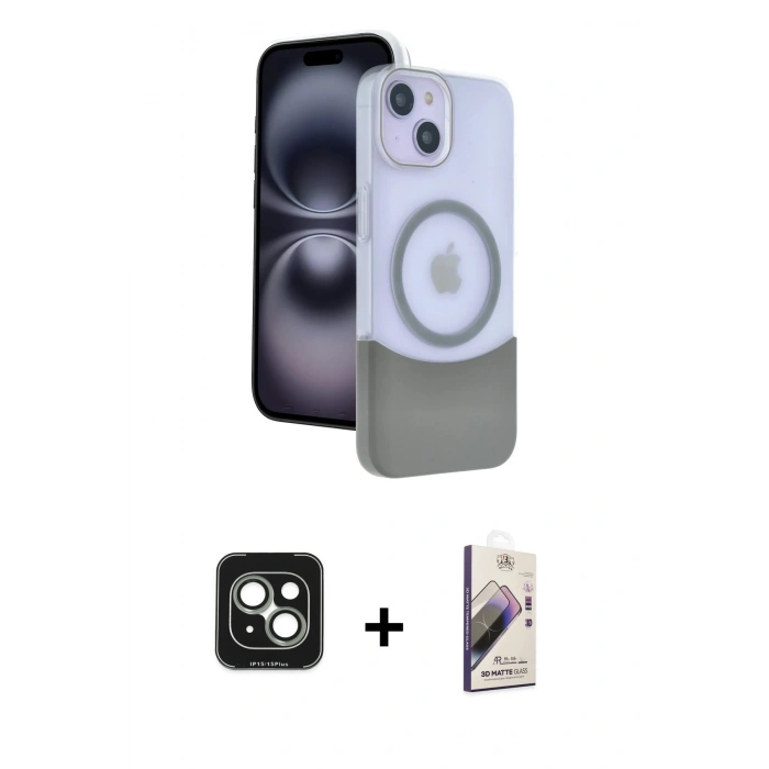MARSİLYAN™- iPhone 15 Kılıf Kozmos Form Özel Seri - Siyah Bilvis 3D Mat Cam Ekran Koruyucu + PVD Metal Kamera Lens - YL