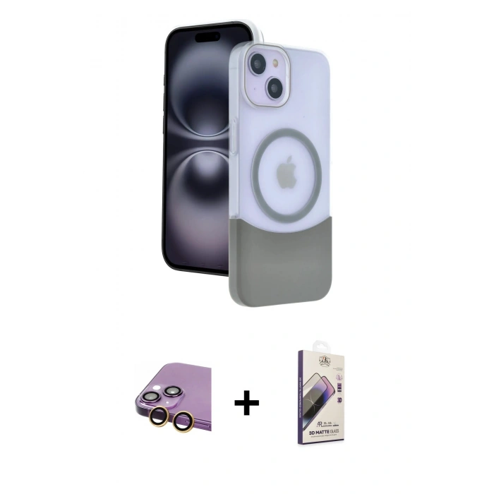 MARSİLYAN™- iPhone 15 Kılıf Kozmos Form Özel Seri - Siyah Bilvis 3D Mat Cam Ekran Koruyucu + Raze Metal Kamera Lens - SI