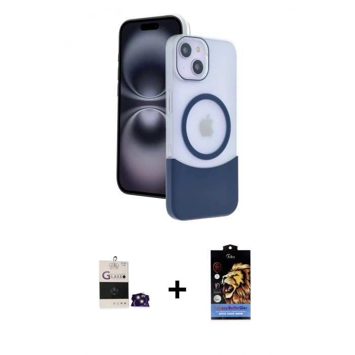 MARSİLYAN™- iPhone 15 Kılıf Kozmos Form Özel Seri - Siyah Buffer Hayalet Cam Ekran Koruyucu + Bilvis Titan Kamera Lens - PE