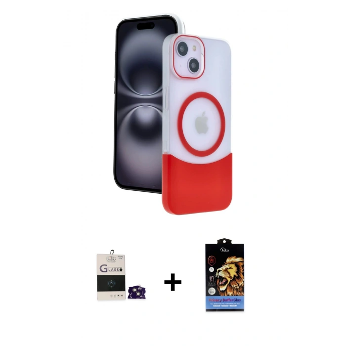MARSİLYAN™- iPhone 15 Kılıf Kozmos Form Özel Seri - Siyah Buffer Hayalet Cam Ekran Koruyucu + Bilvis Titan Kamera Lens - PE