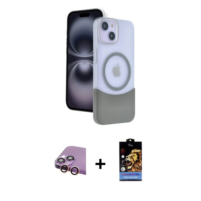MARSİLYAN™- iPhone 15 Kılıf Kozmos Form Özel Seri - Siyah Buffer Hayalet Cam Ekran Koruyucu + Raze Metal Kamera Lens - PE