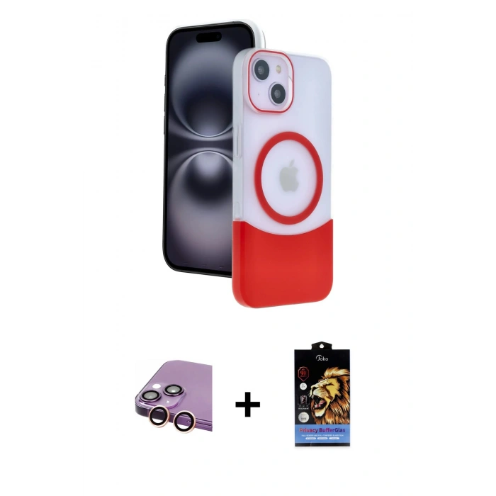 MARSİLYAN™- iPhone 15 Kılıf Kozmos Form Özel Seri - Siyah Buffer Hayalet Cam Ekran Koruyucu + Raze Metal Kamera Lens - PE