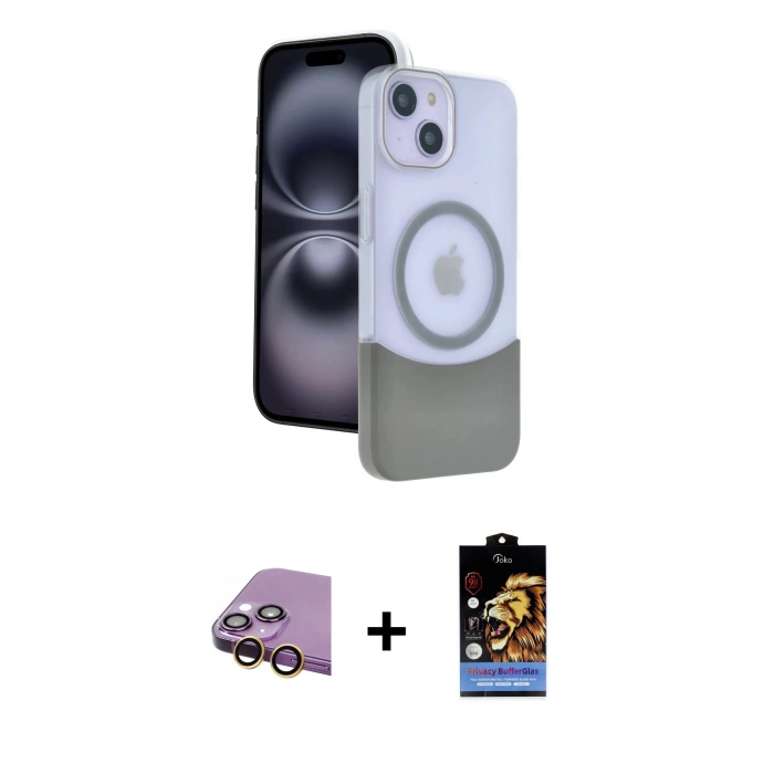 MARSİLYAN™- iPhone 15 Kılıf Kozmos Form Özel Seri - Siyah Buffer Hayalet Cam Ekran Koruyucu + Raze Metal Kamera Lens - SI