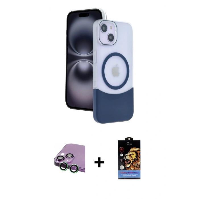 MARSİLYAN™- iPhone 15 Kılıf Kozmos Form Özel Seri - Siyah Buffer Hayalet Cam Ekran Koruyucu + Raze Metal Kamera Lens - YL