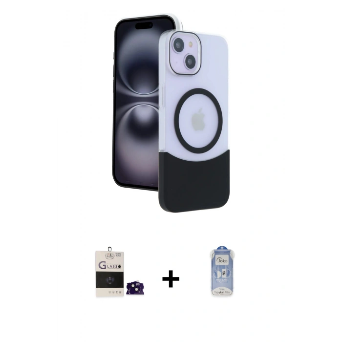 MARSİLYAN™- iPhone 15 Kılıf Kozmos Form Özel Seri - Siyah Joko Magic 5D Cam + Bilvis Titan Kamera Lens - SH