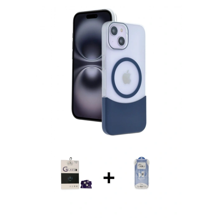 MARSİLYAN™- iPhone 15 Kılıf Kozmos Form Özel Seri - Siyah Joko Magic 5D Cam + Pembe Bilvis Titan Kamera Lens
