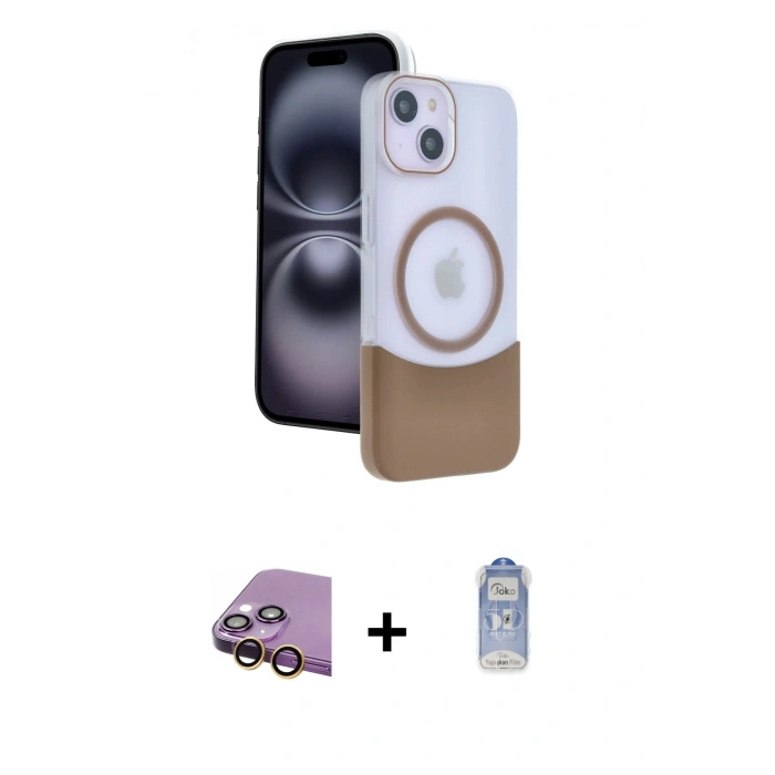 MARSİLYAN™- iPhone 15 Kılıf Kozmos Form Özel Seri - Siyah Joko Magic 5D Cam + Sarı Raze Metal Kamera Lens