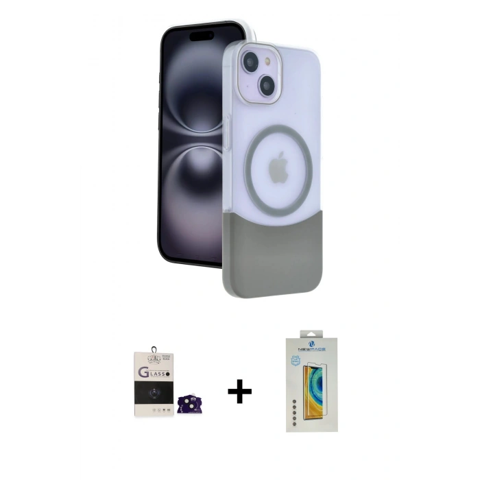 MARSİLYAN™- iPhone 15 Kılıf Kozmos Form Özel Seri - Siyah Polymer Nano Ekran Koruyucu + Bilvis Titan Kamera Lens - SH