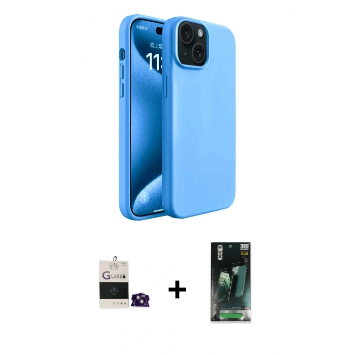 MARSİLYAN™- iPhone 15 Kılıf Kozmos Yansıma Özel Seri - Şeffaf 360 Full Body Arka Koruyucu + Bilvis Titan Kamera Lens - PE