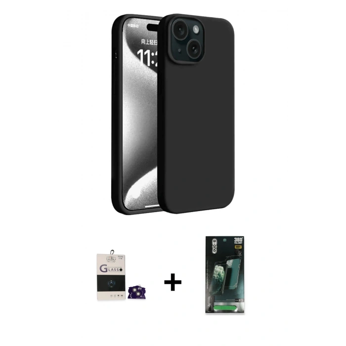 MARSİLYAN™- iPhone 15 Kılıf Kozmos Yansıma Özel Seri - Şeffaf 360 Full Body Arka Koruyucu + Bilvis Titan Kamera Lens - PE