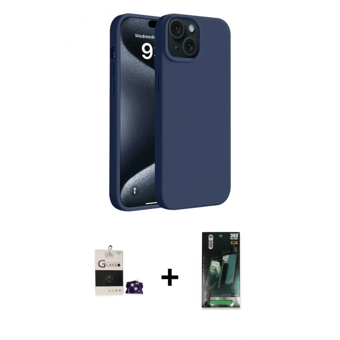 MARSİLYAN™- iPhone 15 Kılıf Kozmos Yansıma Özel Seri - Şeffaf 360 Full Body Arka Koruyucu + Bilvis Titan Kamera Lens - PE