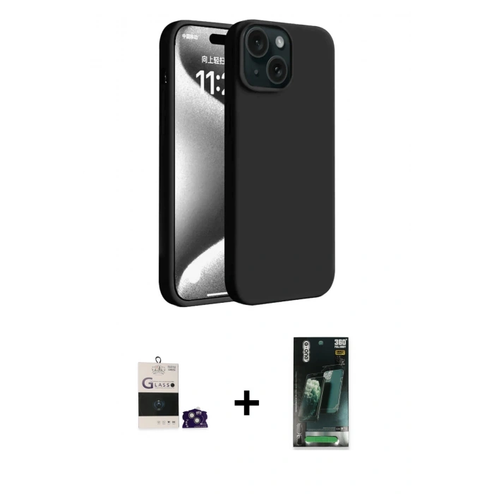 MARSİLYAN™- iPhone 15 Kılıf Kozmos Yansıma Özel Seri - Şeffaf 360 Full Body Arka Koruyucu + Bilvis Titan Kamera Lens - YL