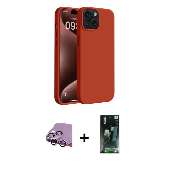 MARSİLYAN™- iPhone 15 Kılıf Kozmos Yansıma Özel Seri - Siyah 360 Mat Full Body Arka Koruyucu + Raze Metal Kamera Lens - PE