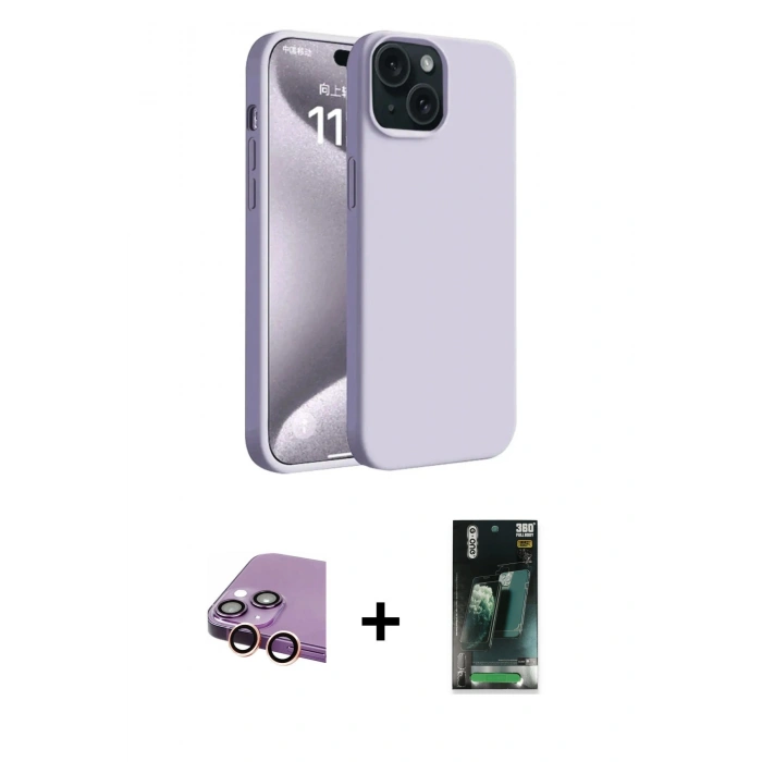 MARSİLYAN™- iPhone 15 Kılıf Kozmos Yansıma Özel Seri - Siyah 360 Mat Full Body Arka Koruyucu + Raze Metal Kamera Lens - PE