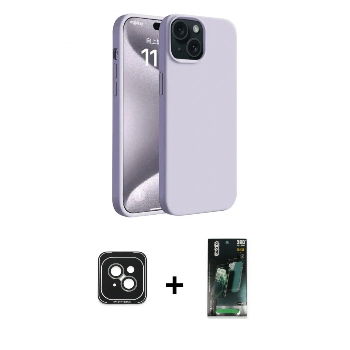 MARSİLYAN™- iPhone 15 Kılıf Kozmos Yansıma Özel Seri - Siyah 360 Mat Full Body Arka Koruyucu + PVD Metal Kamera Lens - YL