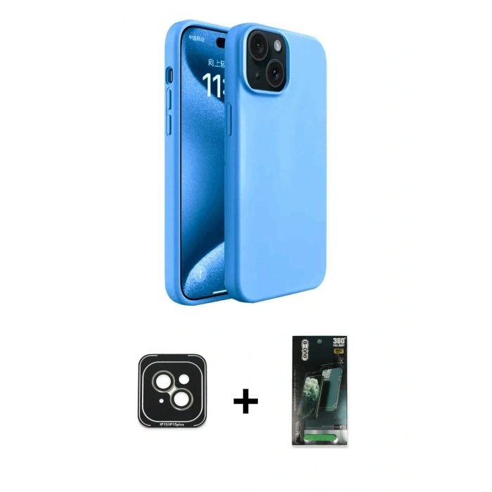 MARSİLYAN™- iPhone 15 Kılıf Kozmos Yansıma Özel Seri - Siyah 360 Mat Full Body Arka Koruyucu + PVD Metal Kamera Lens - YL