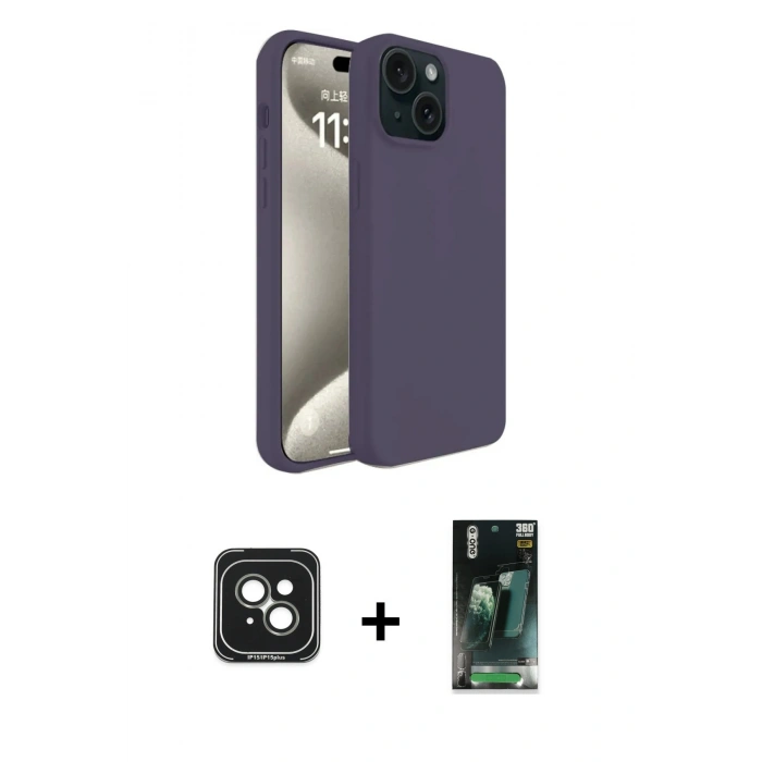 MARSİLYAN™- iPhone 15 Kılıf Kozmos Yansıma Özel Seri - Siyah 360 Mat Full Body Arka Koruyucu + PVD Metal Kamera Lens - YL