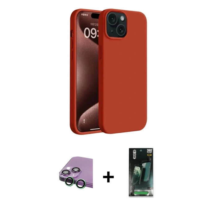 MARSİLYAN™- iPhone 15 Kılıf Kozmos Yansıma Özel Seri - Siyah 360 Mat Full Body Arka Koruyucu + Raze Metal Kamera Lens - YL