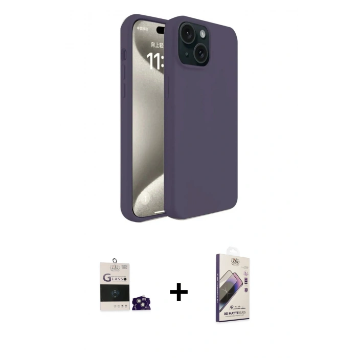 MARSİLYAN™- iPhone 15 Kılıf Kozmos Yansıma Özel Seri - Siyah Bilvis 3D Mat Cam Ekran Koruyucu + Bilvis Titan Kamera Lens - YL