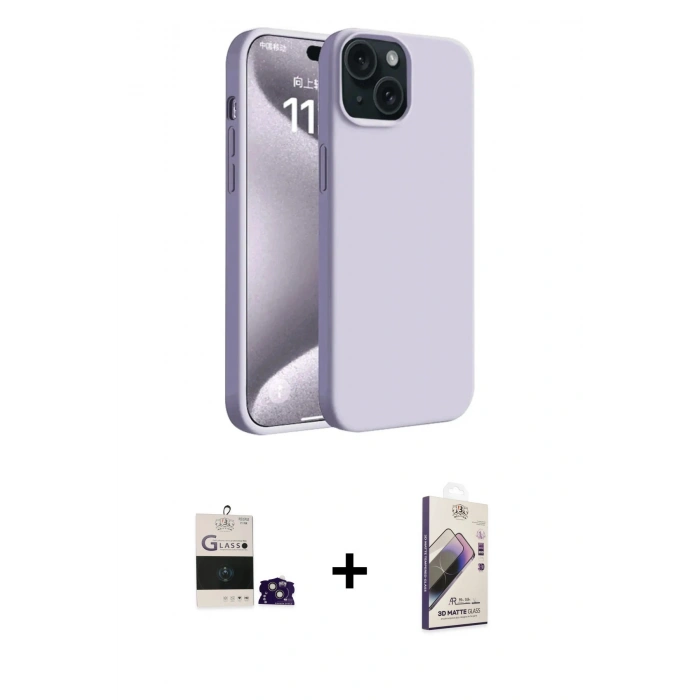 MARSİLYAN™- iPhone 15 Kılıf Kozmos Yansıma Özel Seri - Siyah Bilvis 3D Mat Cam Ekran Koruyucu + Bilvis Titan Kamera Lens - PE