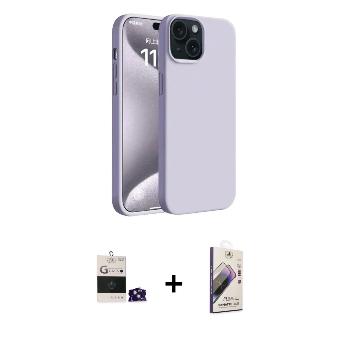 MARSİLYAN™- iPhone 15 Kılıf Kozmos Yansıma Özel Seri - Siyah Bilvis 3D Mat Cam Ekran Koruyucu + Bilvis Titan Kamera Lens - YL
