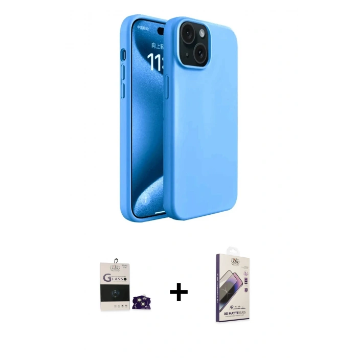 MARSİLYAN™- iPhone 15 Kılıf Kozmos Yansıma Özel Seri - Siyah Bilvis 3D Mat Cam Ekran Koruyucu + Bilvis Titan Kamera Lens - PE