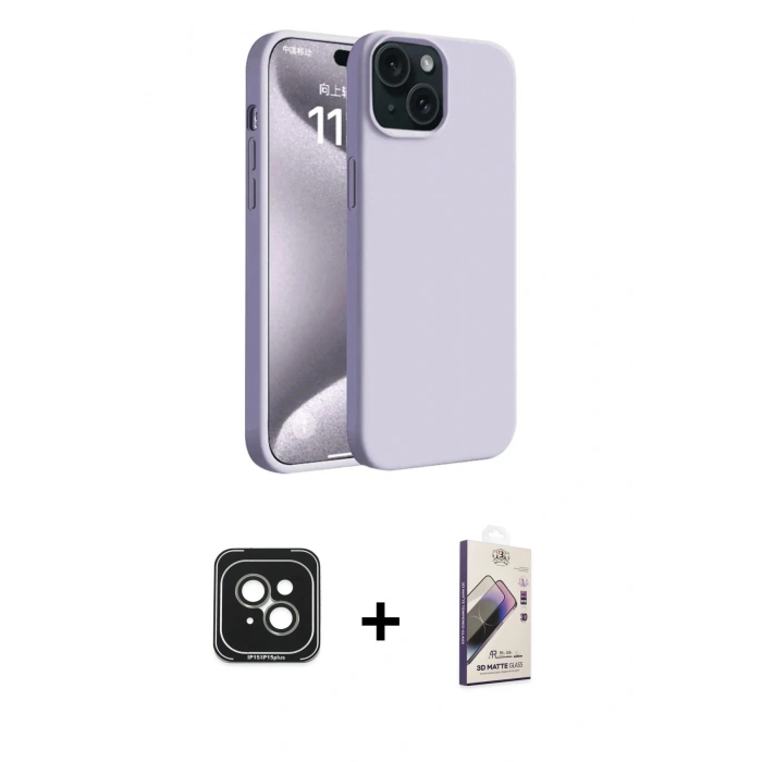 MARSİLYAN™- iPhone 15 Kılıf Kozmos Yansıma Özel Seri - Siyah Bilvis 3D Mat Cam Ekran Koruyucu + Yeşil PVD Metal Kamera Lens