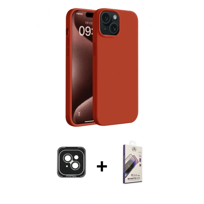 MARSİLYAN™- iPhone 15 Kılıf Kozmos Yansıma Özel Seri - Siyah Bilvis 3D Mat Cam Ekran Koruyucu + Yeşil PVD Metal Kamera Lens