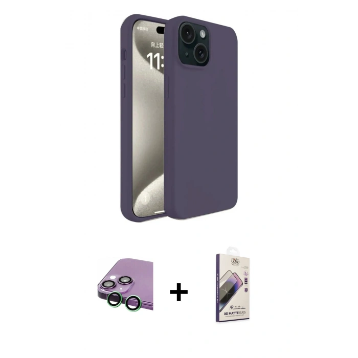 MARSİLYAN™- iPhone 15 Kılıf Kozmos Yansıma Özel Seri - Siyah Bilvis 3D Mat Cam Ekran Koruyucu + Yeşil Raze Metal Kamera Lens
