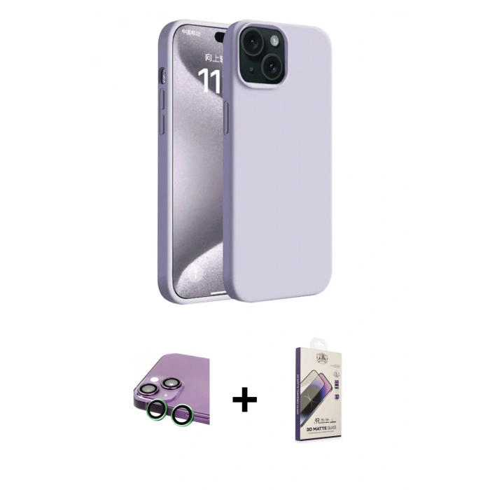 MARSİLYAN™- iPhone 15 Kılıf Kozmos Yansıma Özel Seri - Siyah Bilvis 3D Mat Cam Ekran Koruyucu + Yeşil Raze Metal Kamera Lens