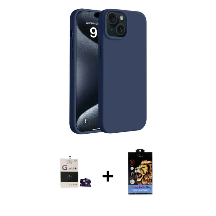 MARSİLYAN™- iPhone 15 Kılıf Kozmos Yansıma Özel Seri - Siyah Buffer Hayalet Cam Ekran Koruyucu + Bilvis Titan Kamera Lens - PE