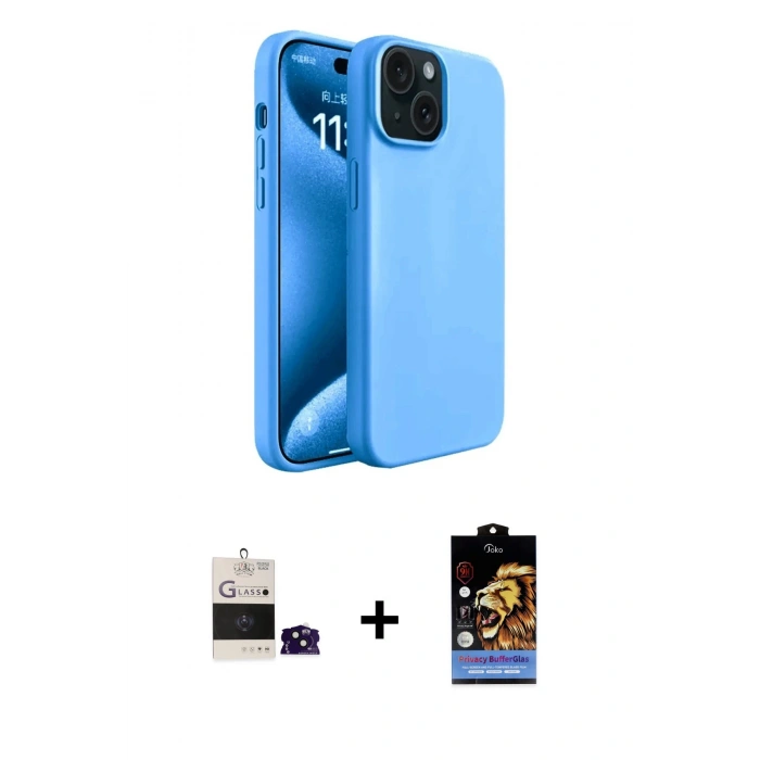 MARSİLYAN™- iPhone 15 Kılıf Kozmos Yansıma Özel Seri - Siyah Buffer Hayalet Cam Ekran Koruyucu + Bilvis Titan Kamera Lens - SH