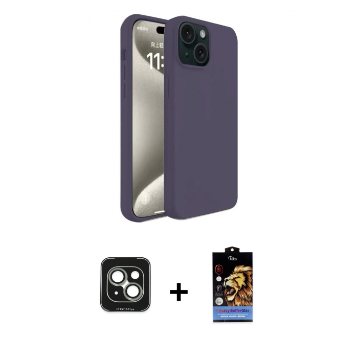 MARSİLYAN™- iPhone 15 Kılıf Kozmos Yansıma Özel Seri - Siyah Buffer Hayalet Cam Ekran Koruyucu + PVD Metal Kamera Lens - YL