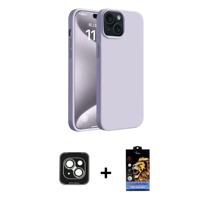 MARSİLYAN™- iPhone 15 Kılıf Kozmos Yansıma Özel Seri - Siyah Buffer Hayalet Cam Ekran Koruyucu + PVD Metal Kamera Lens - YL