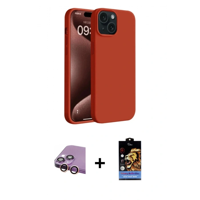 MARSİLYAN™- iPhone 15 Kılıf Kozmos Yansıma Özel Seri - Siyah Buffer Hayalet Cam Ekran Koruyucu + Raze Metal Kamera Lens - PE