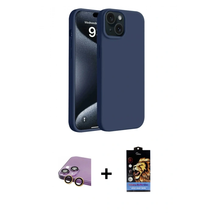 MARSİLYAN™- iPhone 15 Kılıf Kozmos Yansıma Özel Seri - Siyah Buffer Hayalet Cam Ekran Koruyucu + Raze Metal Kamera Lens - SI