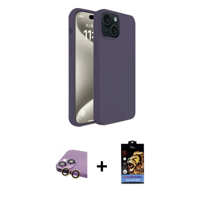 MARSİLYAN™- iPhone 15 Kılıf Kozmos Yansıma Özel Seri - Siyah Buffer Hayalet Cam Ekran Koruyucu + Raze Metal Kamera Lens - SI