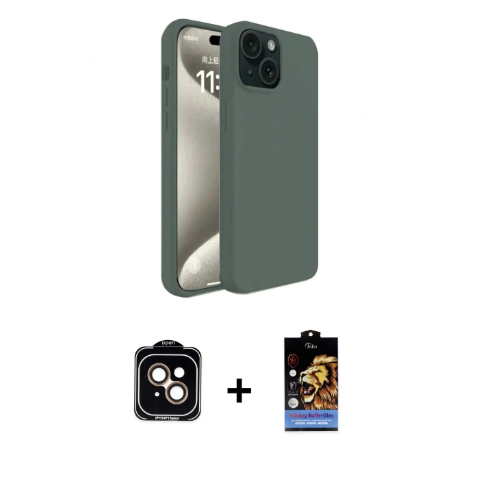 MARSİLYAN™- iPhone 15 Kılıf Kozmos Yansıma Özel Seri - Siyah Buffer Hayalet Cam Ekran Koruyucu + PVD Metal Kamera Lens - TU