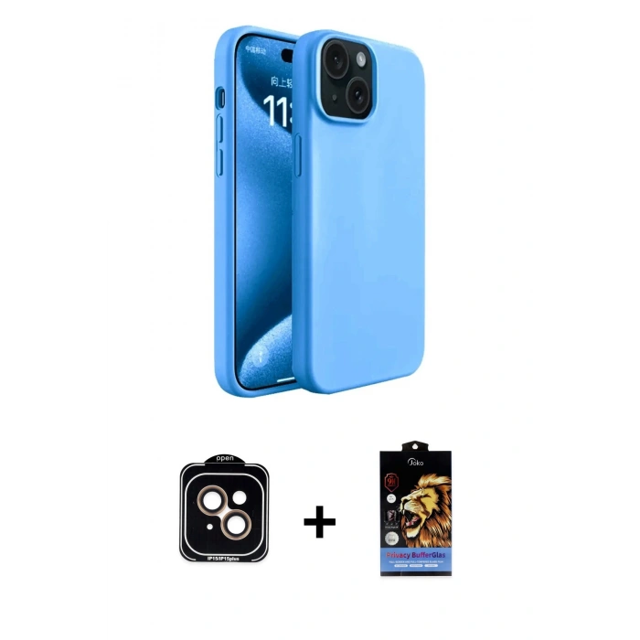 MARSİLYAN™- iPhone 15 Kılıf Kozmos Yansıma Özel Seri - Siyah Buffer Hayalet Cam Ekran Koruyucu + PVD Metal Kamera Lens - TU