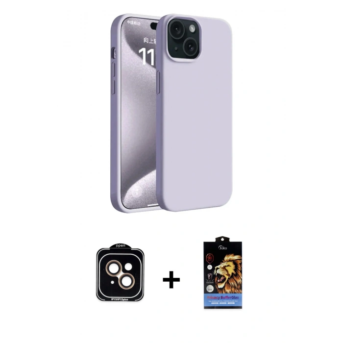 MARSİLYAN™- iPhone 15 Kılıf Kozmos Yansıma Özel Seri - Siyah Buffer Hayalet Cam Ekran Koruyucu + PVD Metal Kamera Lens - TU