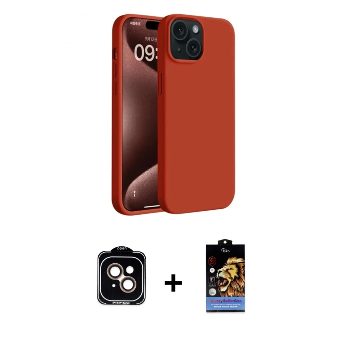 MARSİLYAN™- iPhone 15 Kılıf Kozmos Yansıma Özel Seri - Siyah Buffer Hayalet Cam Ekran Koruyucu + PVD Metal Kamera Lens - TU
