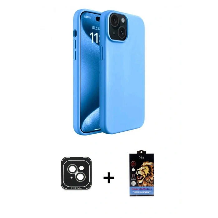 MARSİLYAN™- iPhone 15 Kılıf Kozmos Yansıma Özel Seri - Siyah Buffer Hayalet Cam Ekran Koruyucu + Yeşil PVD Metal Kamera Lens