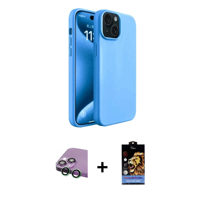 MARSİLYAN™- iPhone 15 Kılıf Kozmos Yansıma Özel Seri - Siyah Buffer Hayalet Cam Ekran Koruyucu + Yeşil Raze Metal Kamera Lens