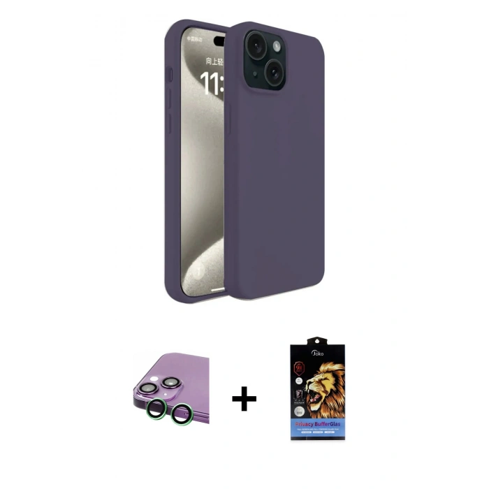 MARSİLYAN™- iPhone 15 Kılıf Kozmos Yansıma Özel Seri - Siyah Buffer Hayalet Cam Ekran Koruyucu + Yeşil Raze Metal Kamera Lens