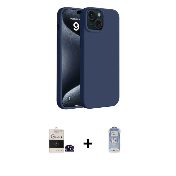MARSİLYAN™- iPhone 15 Kılıf Kozmos Yansıma Özel Seri - Siyah Joko Magic 5D Cam + Bilvis Titan Kamera Lens - SH