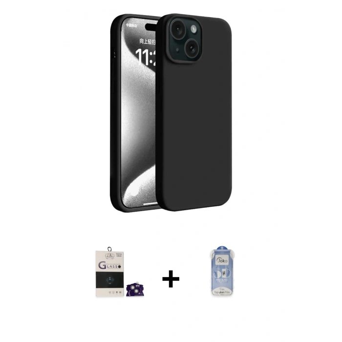 MARSİLYAN™- iPhone 15 Kılıf Kozmos Yansıma Özel Seri - Siyah Joko Magic 5D Cam + Bilvis Titan Kamera Lens - YL