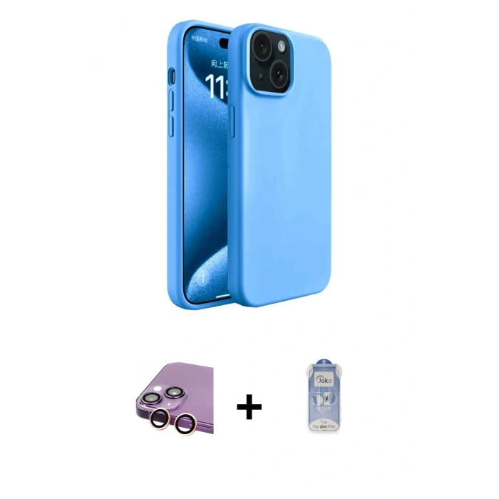 MARSİLYAN™- iPhone 15 Kılıf Kozmos Yansıma Özel Seri - Siyah Joko Magic 5D Cam + Pembe Raze Metal Kamera Lens