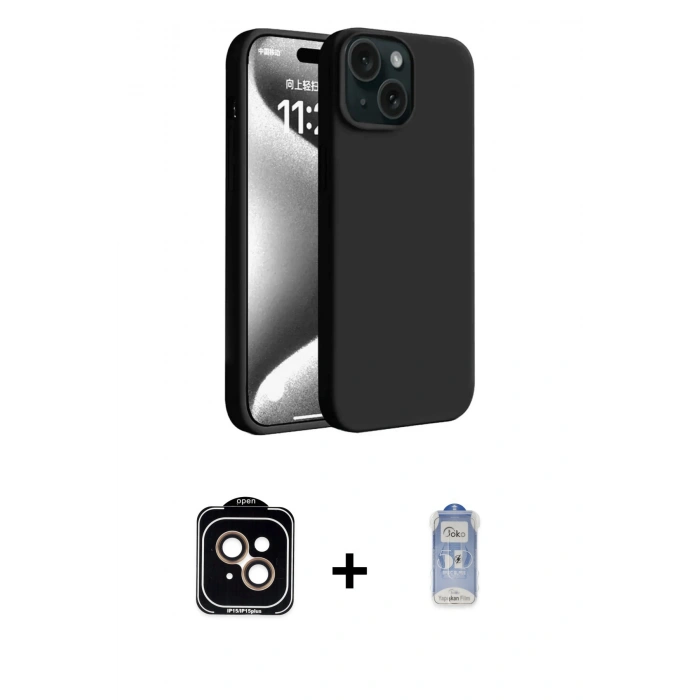 MARSİLYAN™- iPhone 15 Kılıf Kozmos Yansıma Özel Seri - Siyah Joko Magic 5D Cam + PVD Metal Kamera Lens - TU