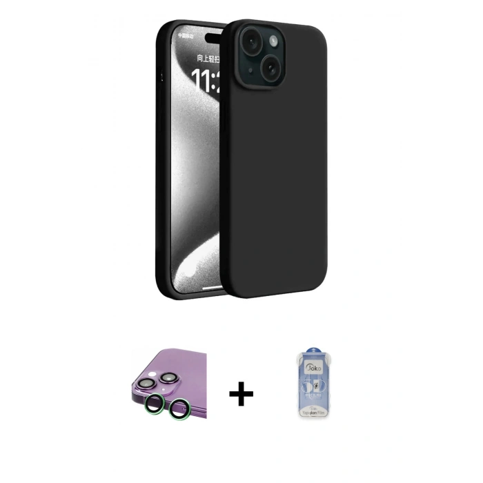 MARSİLYAN™- iPhone 15 Kılıf Kozmos Yansıma Özel Seri - Siyah Joko Magic 5D Cam + Raze Metal Kamera Lens - YL